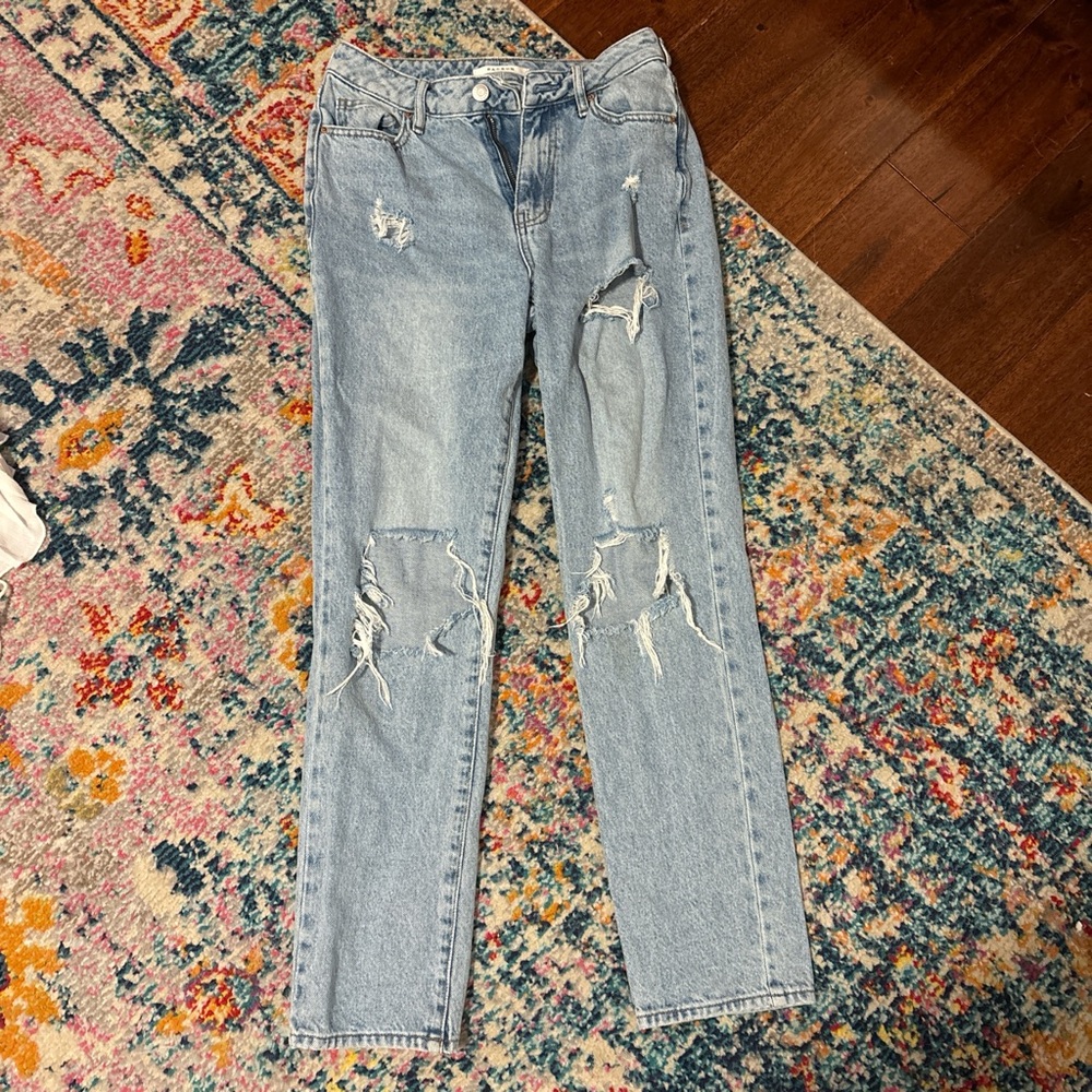 PacSun Blue Straight Leg Jeans with Distressed Details